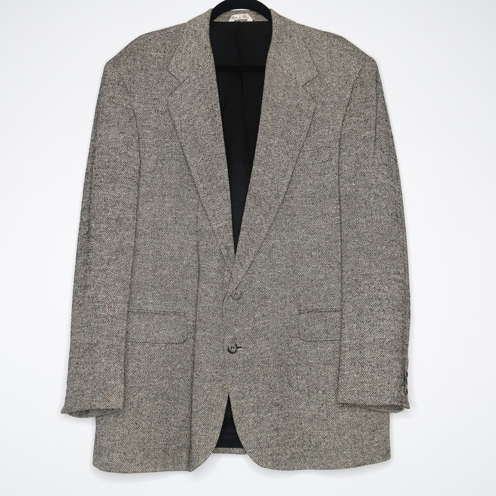 Haggar VTG Mens‎ Blazer Jacket 44L 100% Silk Herringbone Preppy Old Money Formal